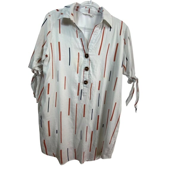 Lush White Striped Button-Down Shirt Dress Size Medium Classic Preppy Casual Y2k - Picture 3 of 7